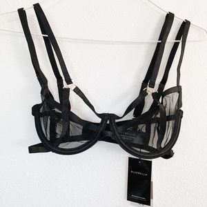 Bluebella Mali sheer mesh and strapping detail bra in black size 30B